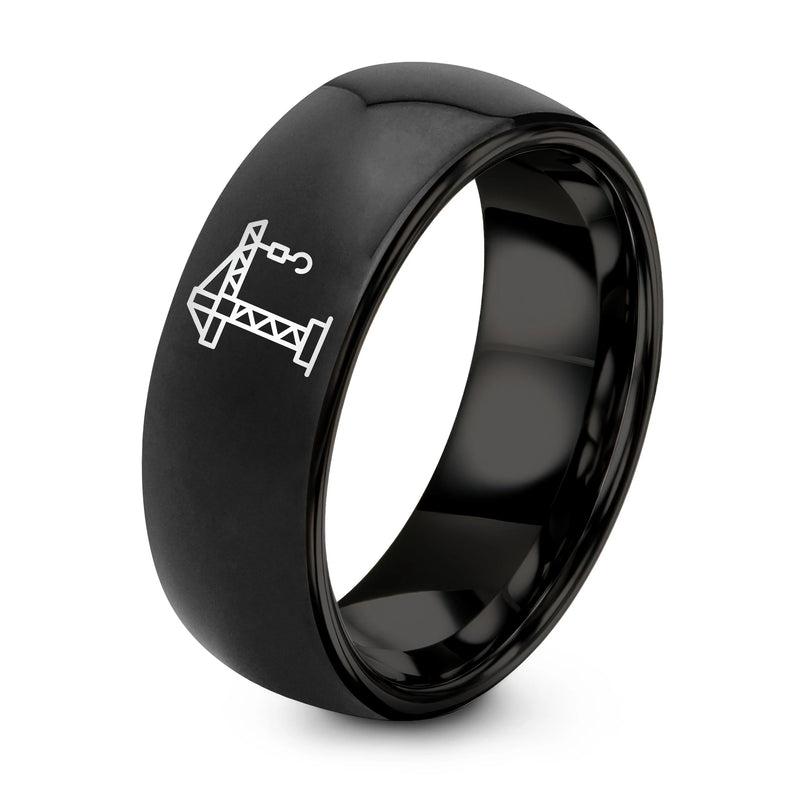 Tower Crane – Tungsten Wedding Band, 8 mm, Black Comfort-Fit Unisex