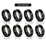 font options for inside engraving on black & silver matchstick flame rings
