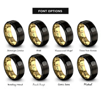 font options for inside engraving on black & gold matzah pattern rings