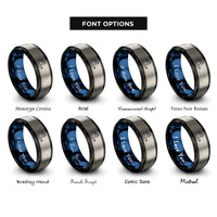 font options for inside engraving on black & blue & grey maui rings
