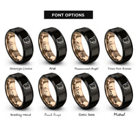font options for inside engraving on black & rose gold measuring cup rings