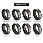 font options for inside engraving on black & silver measuring cups rings