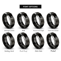 font options for inside engraving on black & gray measuring cups rings