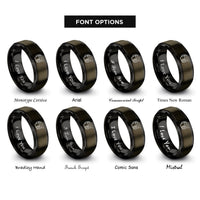 font options for inside engraving on gunmetal & black measuring cups rings
