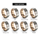 font options for inside engraving on rose gold & silver measuring ruler heart rings