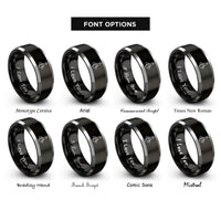 font options for inside engraving on black & grey measuring spoons rings