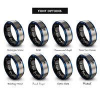 font options for inside engraving on black & blue & grey meatball flag rings