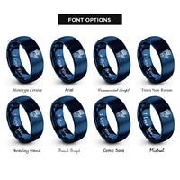 font options for inside engraving on blue mechanical hand silhouette rings