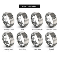 font options for inside engraving on grey mechanical hand silhouette rings