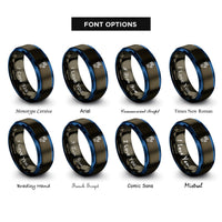 font options for inside engraving on gunmetal & blue mechanical hand silhouette rings