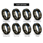 font options for inside engraving on gunmetal & blue mechanical hand silhouette rings
