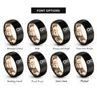font options for inside engraving on black & rose gold medal rings