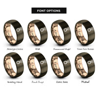 font options for inside engraving on gunmetal & rose gold medal rings