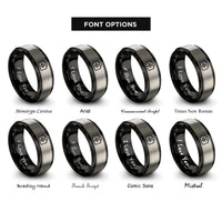 font options for inside engraving on black & grey medical bag rings