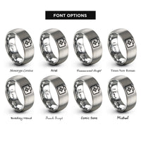 font options for inside engraving on silver medical bag rings