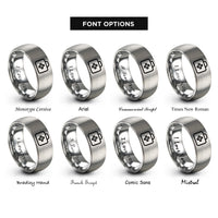 font options for inside engraving on grey medical bag rings
