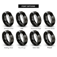 font options for inside engraving on black & grey medical cross rings