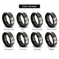 font options for inside engraving on black & silver medical cross paw rings