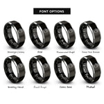 font options for inside engraving on black & grey medical gloves rings