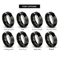 font options for inside engraving on black & grey medical gloves rings