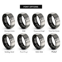 font options for inside engraving on black & silver medicine wheel pair rings