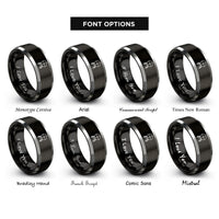 font options for inside engraving on black & gray medicine wheel pair rings