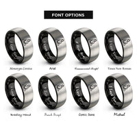 font options for inside engraving on black & grey meditating buddha silhouette rings
