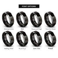 font options for inside engraving on black & gray meditating buddha silhouette rings