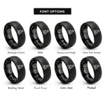 font options for inside engraving on black meditating buddha silhouette rings