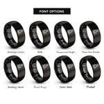 font options for inside engraving on black meditating buddha silhouette rings