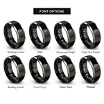 font options for inside engraving on black & silver memorial flame teardrop rings