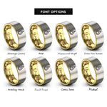 font options for inside engraving on gold & gray memorial flame teardrop rings