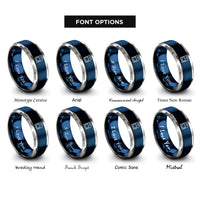 font options for inside engraving on blue & grey memory card rings
