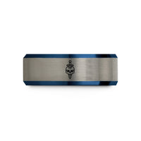 personalized presents for him – black & blue & gray tungsten skull emblem dagger wedding band