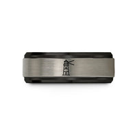 best presents for him – black & blue & grey tungsten yaquina lighthouse beam wedding band