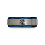 engraved tungsten ring him – black & blue & grey tungsten father child fishing wedding band