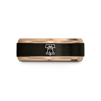 unique birthday present ideas – black & rose gold tungsten liberty bell wedding band