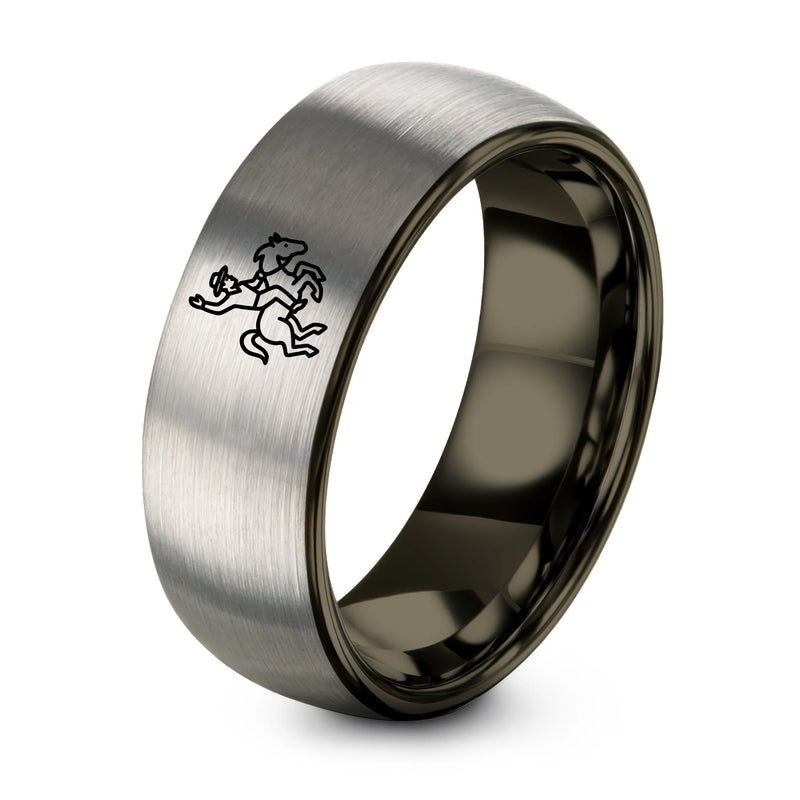 Bronc Rider – Tungsten Wedding Band, 8 mm, Silver, Gunmetal Comfort-Fit Unisex