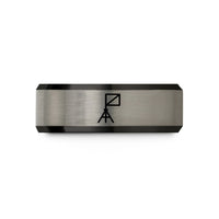 men’s stylish wedding ring – black & gray tungsten control flag wedding band