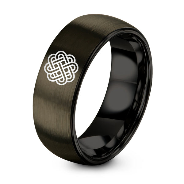 Endless Knot Celtic – Tungsten Wedding Band, 8 mm, Gunmetal, Black Comfort-Fit Unisex