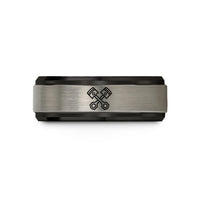 engraved rings for him – black & gray tungsten crossed pistons wedding band