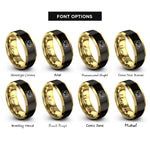 font options for inside engraving on black & gold men holding rings
