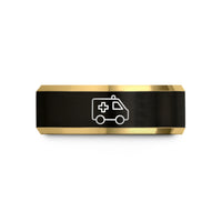 tungsten carbide rings him – black & gold tungsten ambulance van wedding band