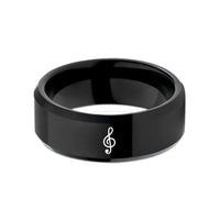 laser engraved band him – black tungsten treble clef wedding band