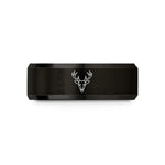 engraved rings for him – black tungsten antlers skull wedding band