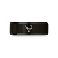 engraved rings for him – black tungsten antlers skull wedding band