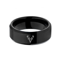 him durable wedding bands – black tungsten antlers skull wedding band