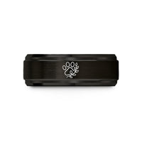 unisex tungsten ring band – black tungsten leafy paw vine wedding band