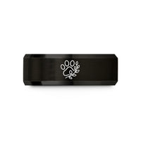 laser engraved wedding ring – black tungsten leafy paw vine wedding band