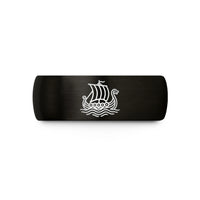 mens tungsten carbide ring – black tungsten longship at sea wedding band